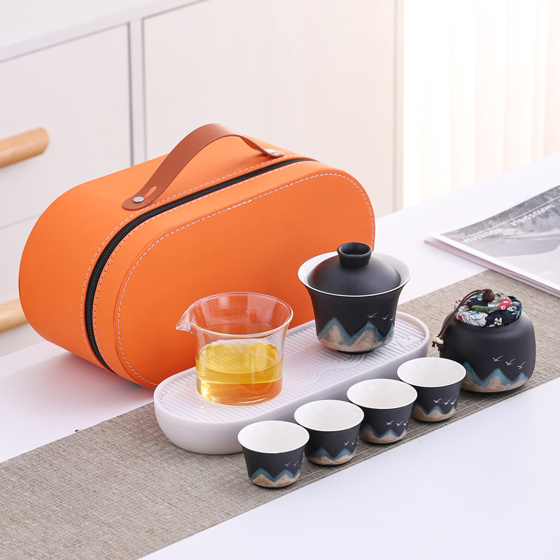 Bộ trà Qianli Jiangshan bàn trà trọn bộ một người uống di động du lịch ngoài trời nắp bát pha trà cá nhân mang theo