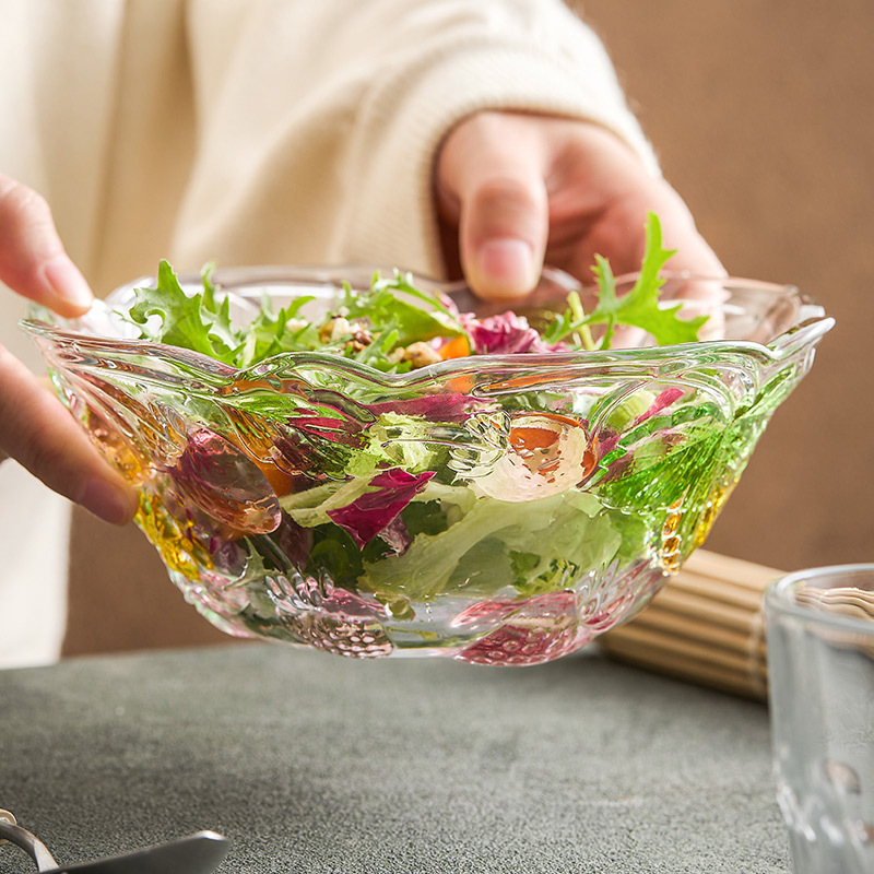 Bát đựng sữa chua, trái cây, salad bằng thủy tinh nổi hoa văn, dùng trong nhà, mẫu mới 2025, thiết kế sáng tạo, cao cấp, dùng làm bát ăn sáng