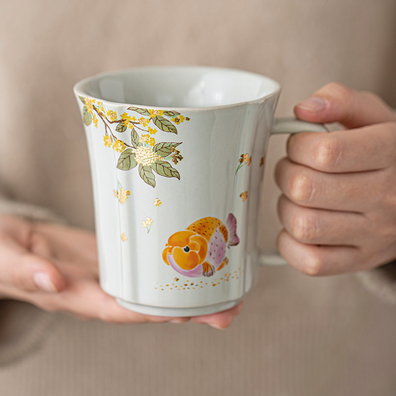 Cốc sứ osmanthus cá vàng Song Lan cốc cà phê nhà cốc trà có tay cầm văn phòng tinh tế cốc cốc nước