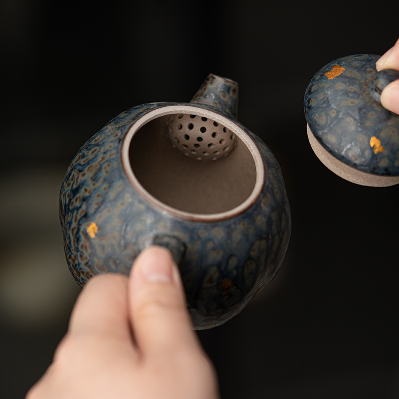 Ấm bí ngô Kongjizhai Ấm đun nước pha trà thủ công bằng đất sét đá cổ cổ điển ấm đun nước ấm pha trà gốm thô gia dụng