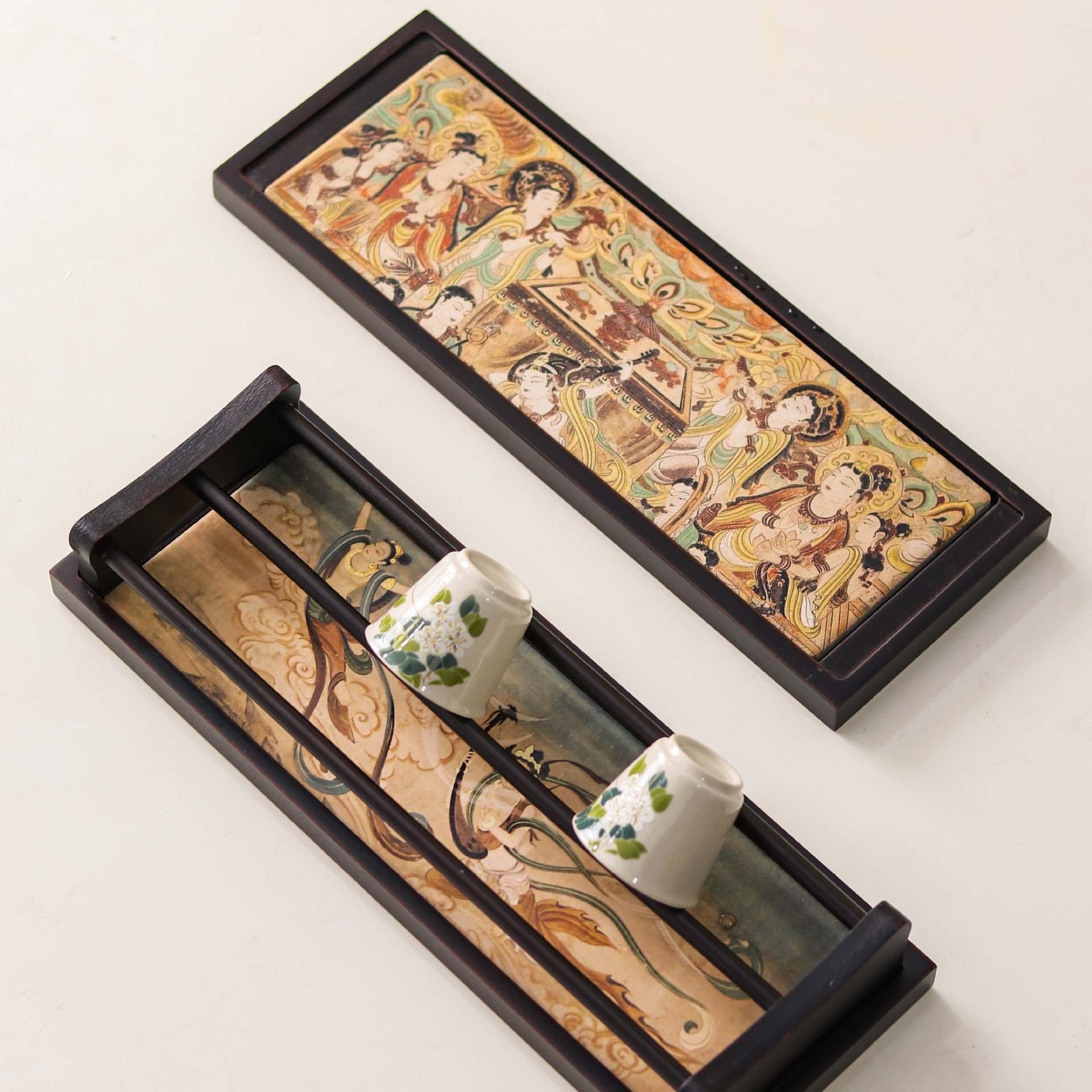 Khay trà pha khô thấm nước chia tách khay đựng cốc phơi ráo nước đa năng khay tre kép bàn trà Đôn Hoàng Bộ trà Kung Fu