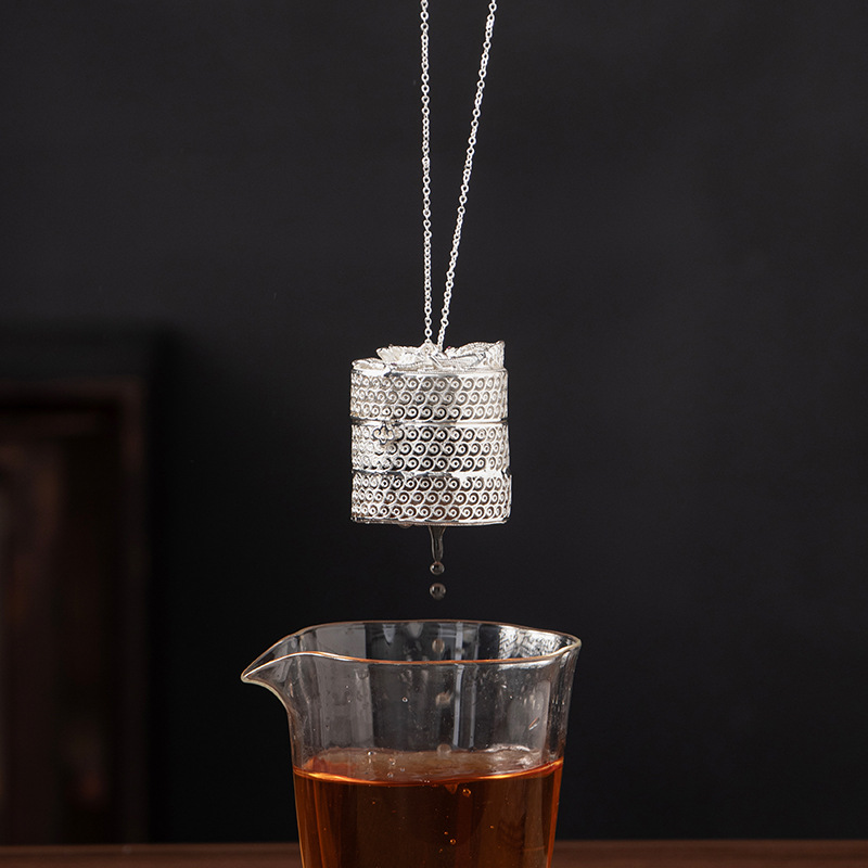 Đồng mạ bạc lọc trà bóng trà có dây treo ngoài trời xách tay trứng trà cắm trại nước tách trà dụng cụ pha trà bóng lọc