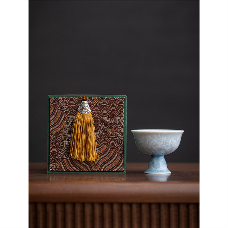 Lò nung thủ công biến đổi pha lê men cao cốc công phu bộ trà cao cấp pha lê băng màu xanh chủ nhân hộp quà tặng bán buôn quà tặng