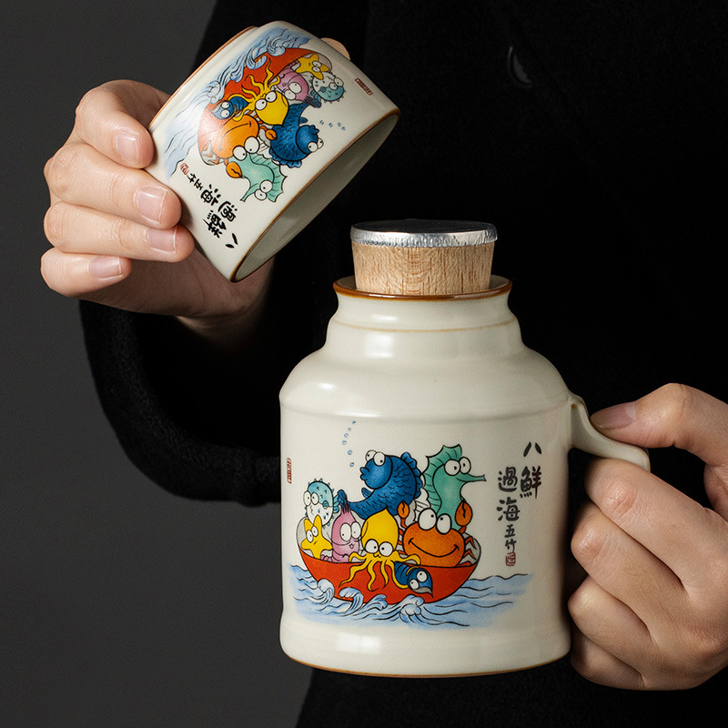 Cốc pha trà ấm nhỏ trong lò Ruyao tám tươi vượt biển, cốc pha trà hầm sáng tạo cá nhân, cốc pha trà gia dụng