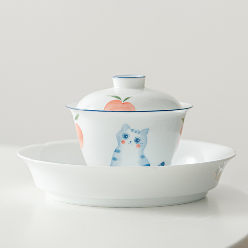 Bộ trà Kung Fu gốm sứ tráng men ba màu vẽ tay ba chiều Bộ trà cao cấp dành cho nữ không bị nóng tay