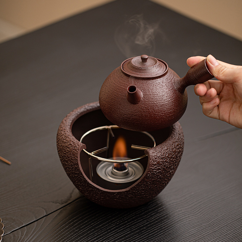 Bộ trà nồi nấu rượu màu đỏ nâu bùn đá cũ Bộ trà ấm ấm áp ấm trà Kung Fu