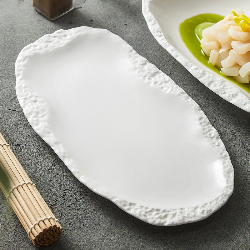 Đĩa cá hoa văn đá Đĩa cá hấp đĩa gốm sáng tạo cá tính Đĩa ăn gia dụng Đĩa bát đĩa hình bầu dục Đĩa canh 12 inch