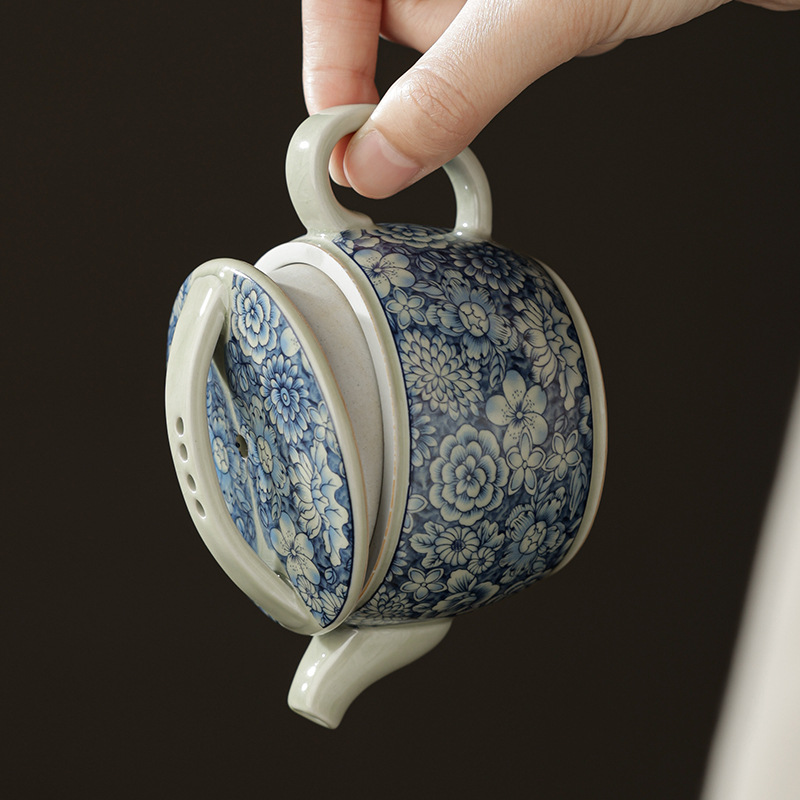 Câu chuyện đất sét Ấm trà Hanwa màu xanh và trắng gốm sứ gia dụng dụng phụ kiện ấm trà có thể nâng ấm trà