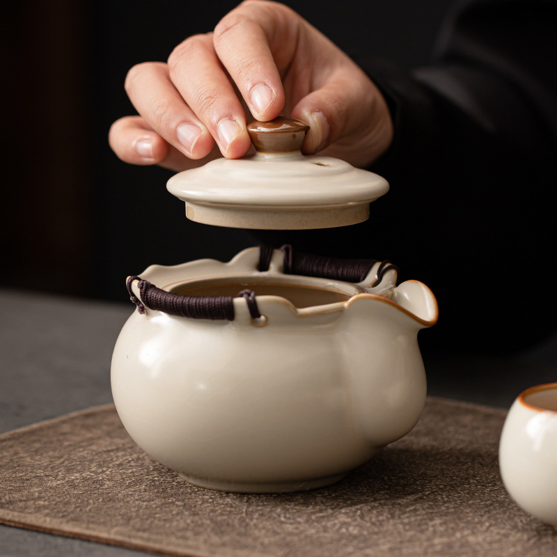 Bộ dụng cụ pha trà Ru Kiln mẫu mới 2024 bộ bát nắp cao cấp sang trọng nhẹ gia dụng ấm cầm tay cốc trà Kung Fu bộ pha trà