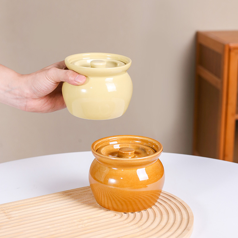 Nồi hầm sành hầm cách thủy, nồi hầm trứng hấp cho một người, nồi canh có nắp, đồ ăn nhẹ Shaxian kiểu Trung Quốc