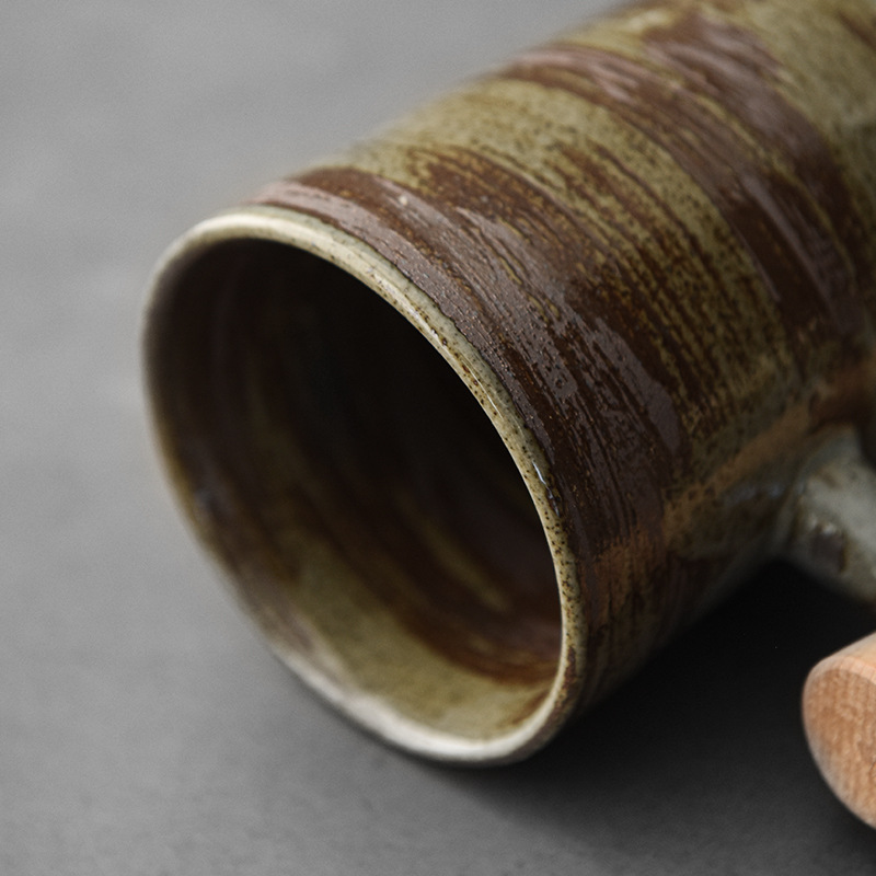 Cốc cà phê phong cách MỤC VỤ sáng tạo cổ điển thủ công kiểu Nhật cốc trà tay cầm bằng gỗ cốc đơn cá nhân Cốc uống nước dung tích lớn