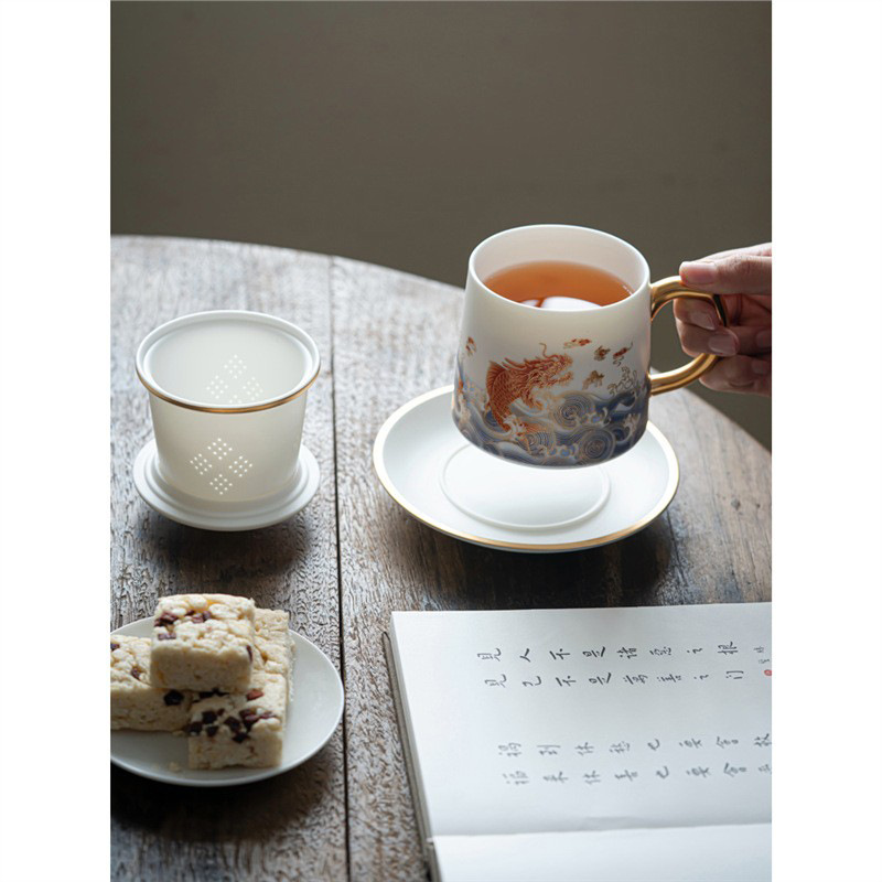 Cốc trà Kung Fu bằng sứ ngọc bích nướng chay tách trà có nắp cao cấp gốm sứ văn phòng pha trà lưu niệm bán buôn