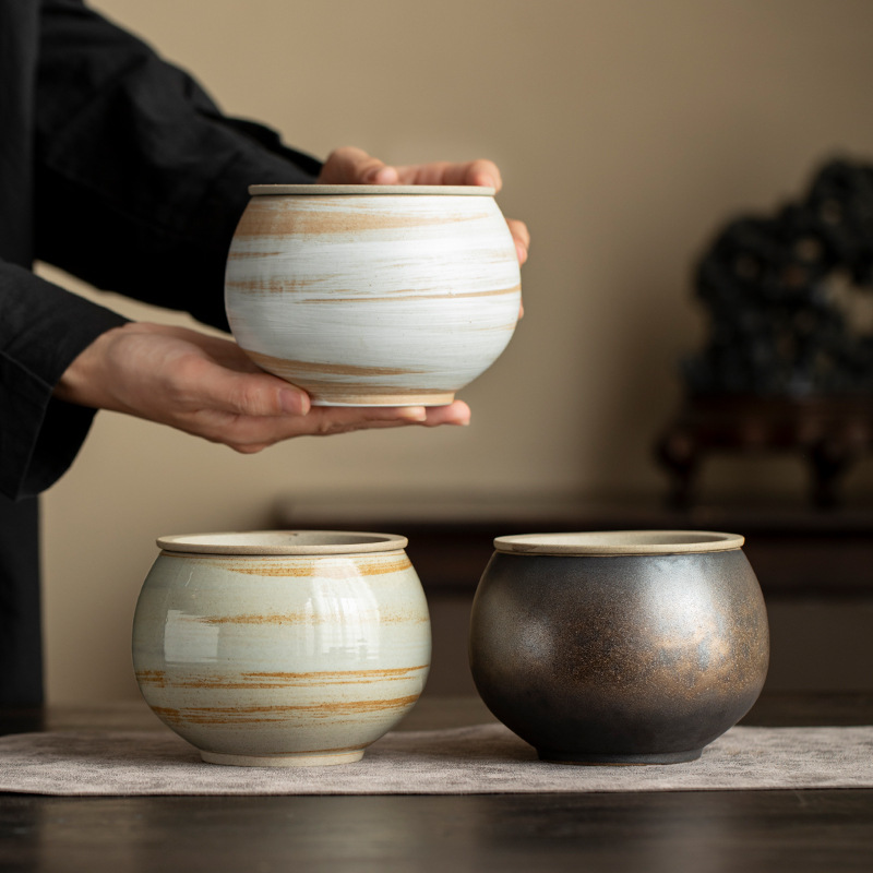 Bình đựng bã trà gốm thô kiểu Nhật, phụ kiện bộ trà kungfu gia dụng có nắp bàn trà Kiến Thủy, bình đựng trà, giá đỡ ấm