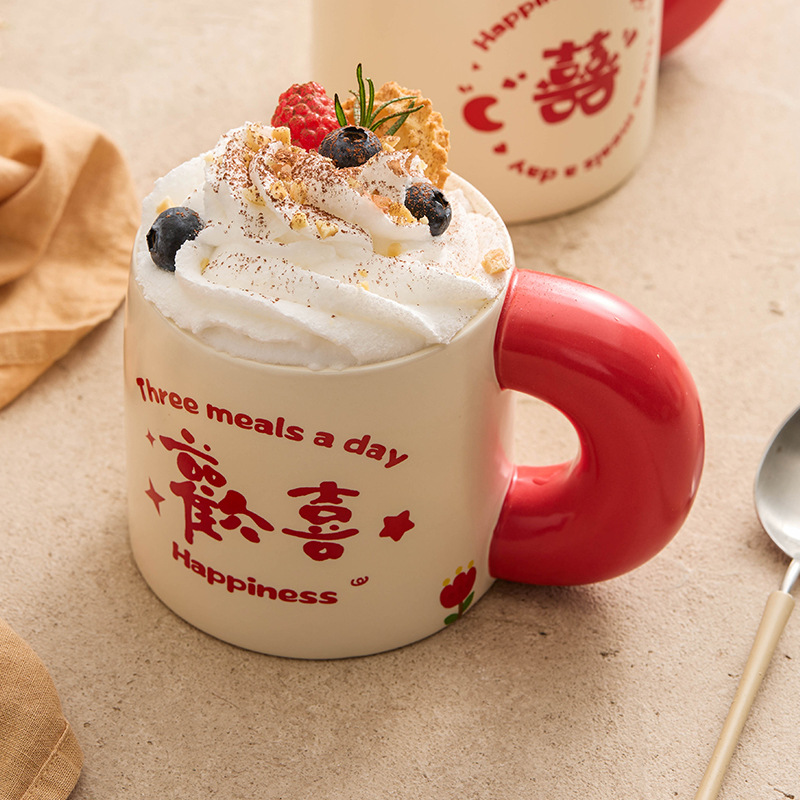 Cốc tai to cốc gốm sứ giá trị cao cho nữ cốc nước đôi tân hôn lễ hội cốc uống nước mùa hè gia dụng