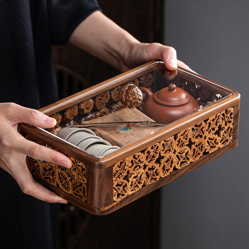 Đĩa trái cây có ngăn bằng Gỗ Óc Chó Đĩa trái cây tre Đĩa trái cây ăn vặt Hộp đựng đồ kẹo Đĩa trái cây khô Có Nắp Hộp đựng đồ Bộ trà