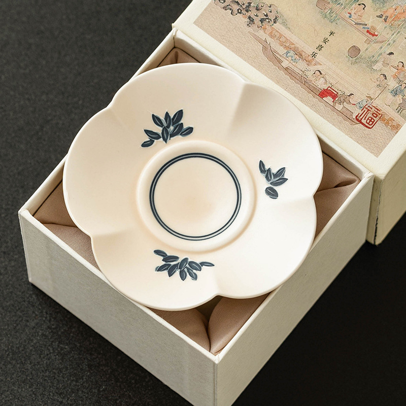 Đế lót ly gốm sứ vẽ tay phụ kiện bộ trà kungfu gia dụng đế lót ly trà cách nhiệt chống bỏng