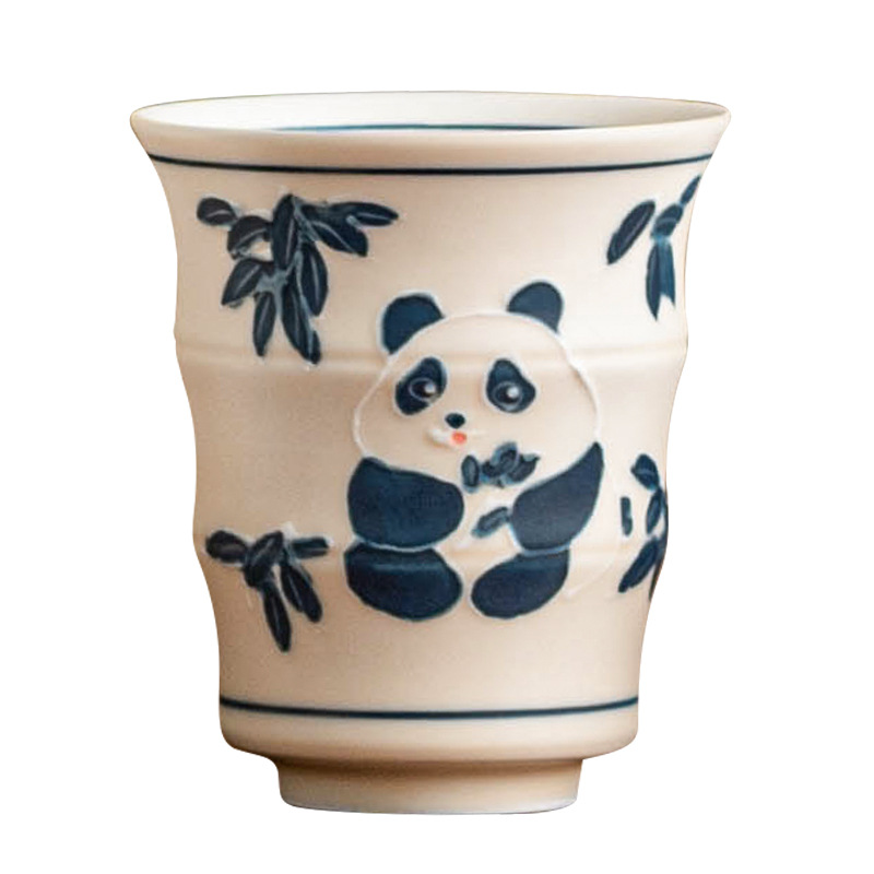 Cốc tre gấu trúc vẽ tay, tách trà, tách trà, tách trà cao cấp, bộ trà kung fu dung tích lớn không nóng tay