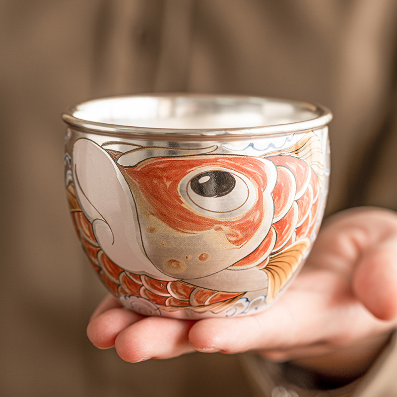 Cốc cốc nước rồng bạc mạ 999 cốc cốc chủ nhân Kung Fu cốc Đơn Lớn cốc trà gia dụng Cốc cá nhân Bộ trà kiểu Trung Quốc