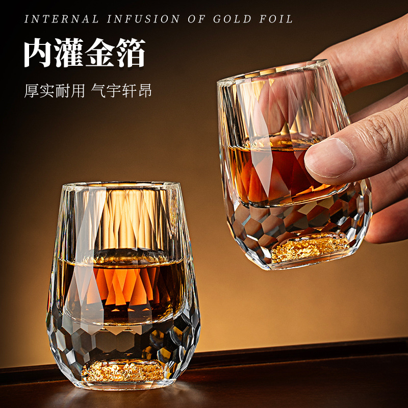 Cốc trà thủy tinh pha lê sang trọng nhẹ cao cấp cốc trà lá vàng dày cốc chủ nhân cốc cá nhân cốc đơn bộ trà quà tặng
