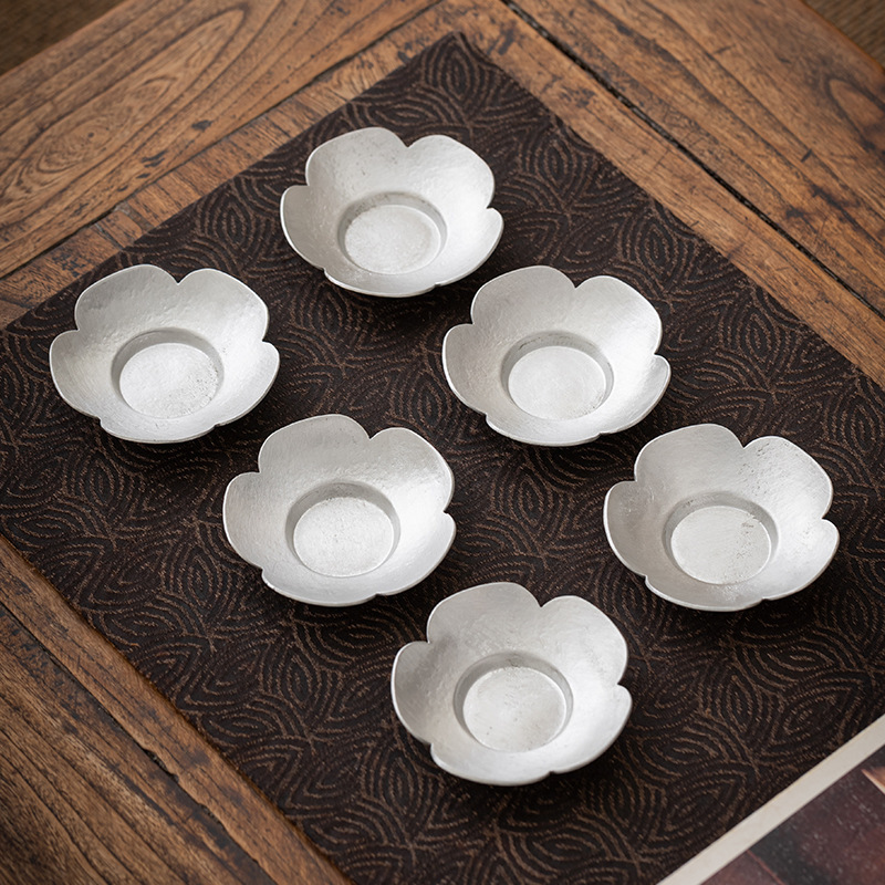 Hộp đựng cốc hoa thiếc nguyên chất, lót tách trà, phụ kiện trà đạo, lót cách nhiệt đĩa cốc, bán buôn thiền cổ điển thủ công