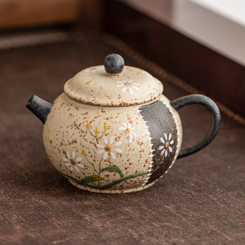 Ấm trà đỏ đá lửa trắng xanh cực chất, ấm đèn lồng cung điện hoa cúc nhỏ vẽ tay bằng vàng tinh xảo, ấm trà phác thảo, ấm đơn