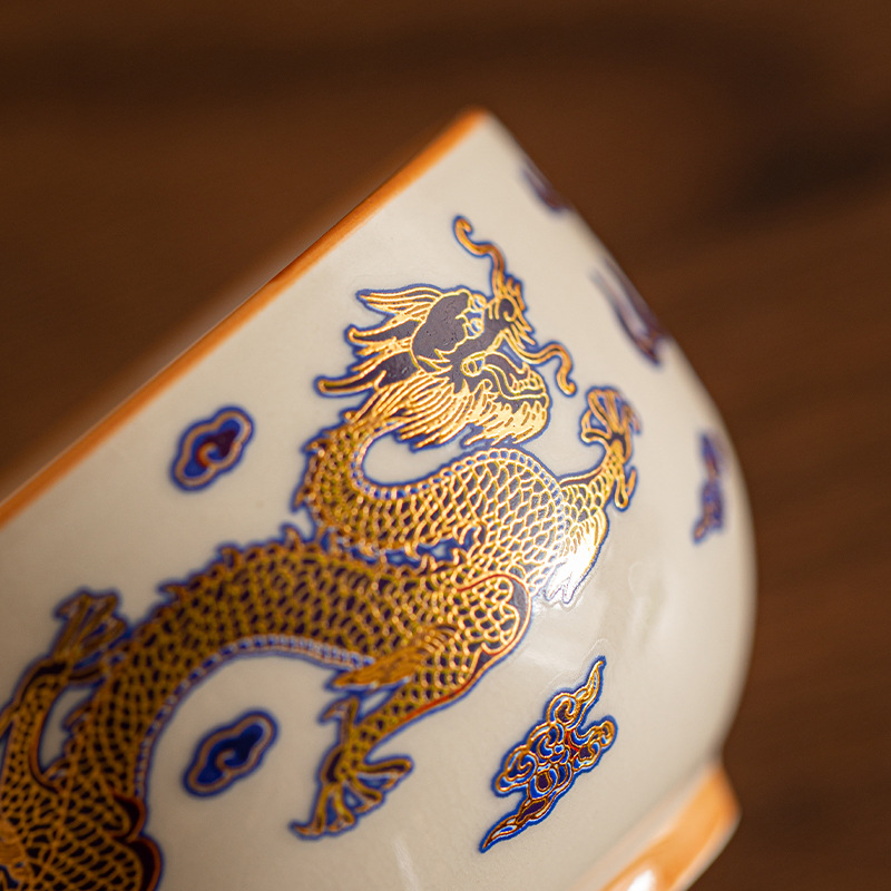 Cốc trà ngon cốc chủ nhân cốc đơn chén trà bát trà gốm sứ gia dụng đơn bộ trà Kung Fu hộp quà gốm sứ rồng phượng