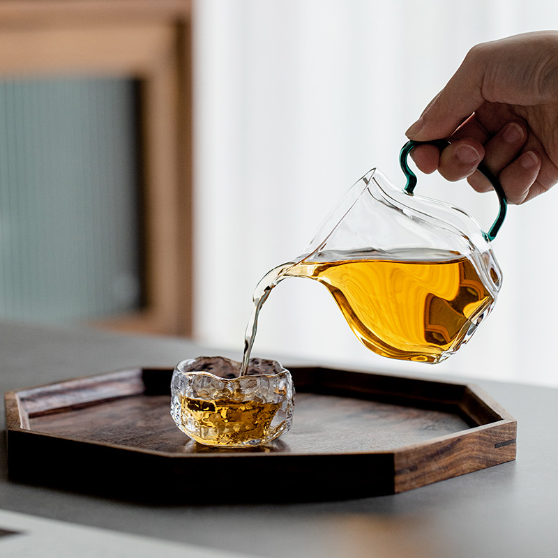 Cốc công bằng thủy tinh hoa mận kiểu Nhật có tay cầm, bộ lọc trà chống bỏng và chịu nhiệt độ cao, cốc công cộng cỡ lớn dày dặn, Biển Trà