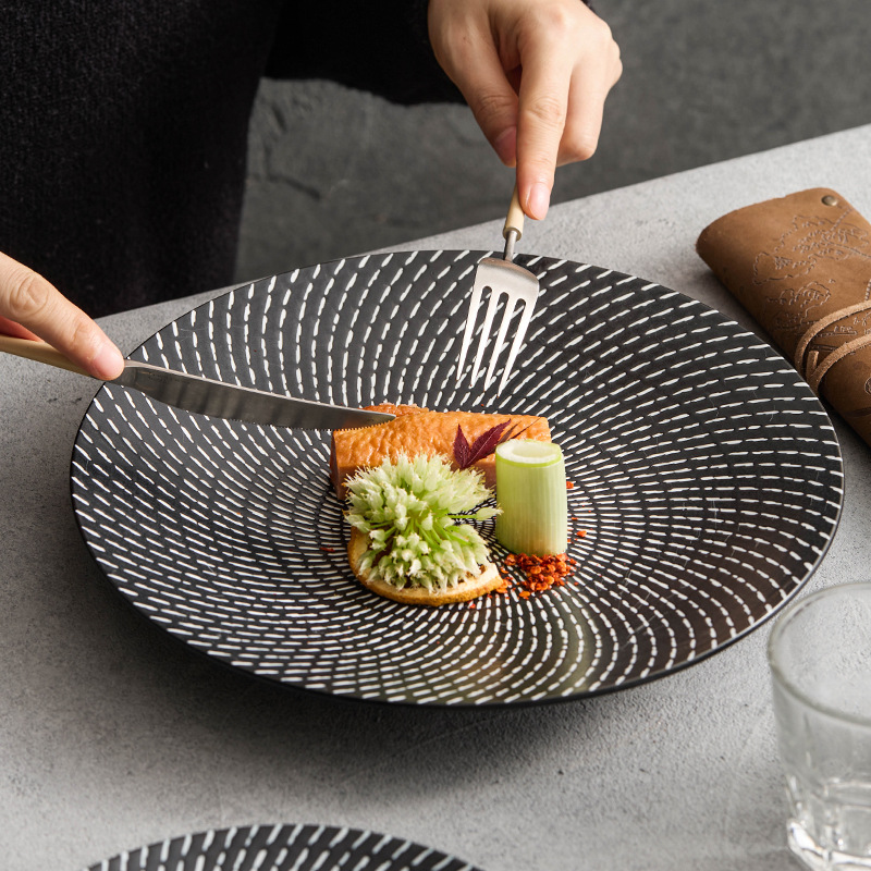 Đĩa gốm mưa sao băng Đĩa salad Đĩa gia dụng Bộ đồ ăn khách sạn sang trọng nhẹ nhàng cao cấp Đĩa ăn hình tròn Đĩa bít tết