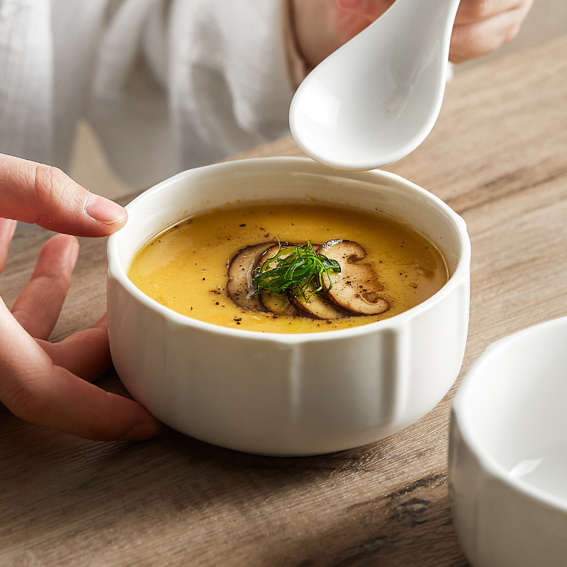 Bát cơm gốm sứ trắng Bát cơm gia dụng một chiếc thìa nhỏ Bát phở bát lớn TÔ Cá bắp cải muối kiểu Nhật