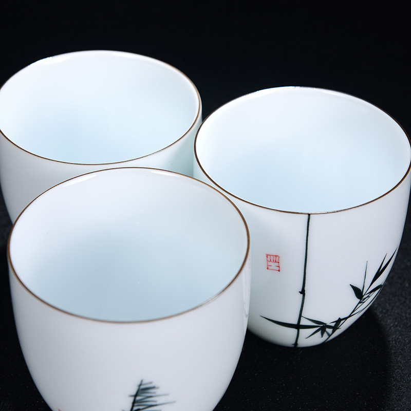 Cốc trà sứ trắng ngọc cừu vẽ tay nguyên chất cốc chủ nhân gốm sứ cốc cốc trà Kung Fu đơn cỡ lớn cốc trà cốc trà gia dụng