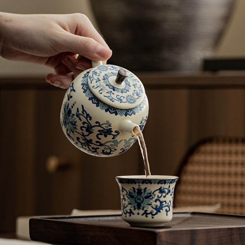 Ấm trà màu xanh và trắng, ấm trà gốm sứ lò Ru, ấm trà dụng cụ pha trà Kung Fu gia dụng, ấm đơn, ấm lọc cổ điển