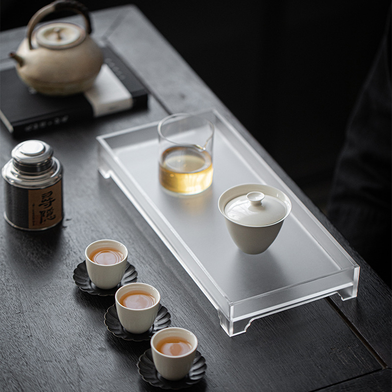 Ấm Acrylic trong suốt, Bộ trà hình chữ nhật, giá để tách trà, khay trà nhỏ, khay trà, bọt khô