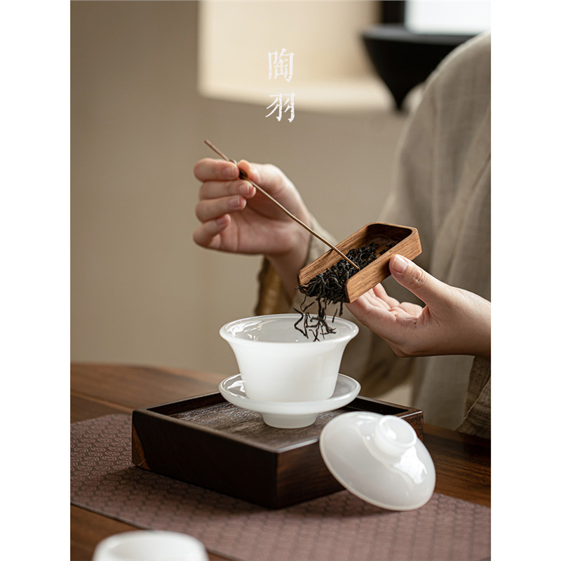 Cốc trà có nắp ba màu, cốc trà, bộ trà thủy tinh chống bỏng một tay, bát trà, bát có nắp sứ ngọc trắng, cao cấp có nắp