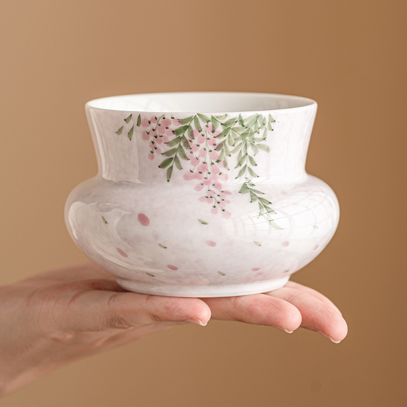 Vẽ tay hoa tử đằng, rửa trà Jianshui, phụ kiện bộ trà gốm sứ lớn, chậu trà Trung Quốc, bình đựng trà cao cấp để bàn