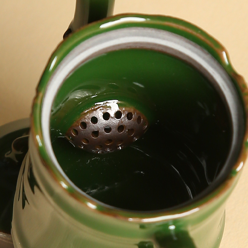 Zhuang Chui Renlang Green Bộ trà gốm lò chính thức được làm thủ công bằng đất sét khoáng thô Đế sắt Ấm trà kiểu tre Ấm trà khớp tre Tinh tế.