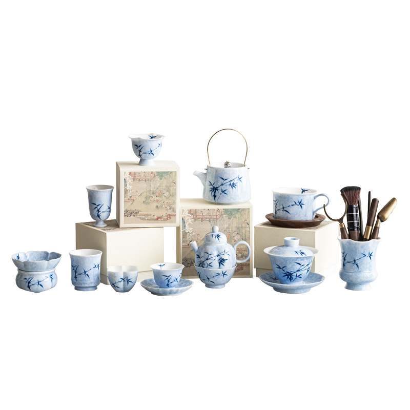 Bộ dụng cụ pha trà Kung Fu bằng tre mực vẽ tay sản phẩm duy nhất cốc chủ nhân gia dụng tách trà cốc trà ấm trà nắp bát phụ kiện trà đạo