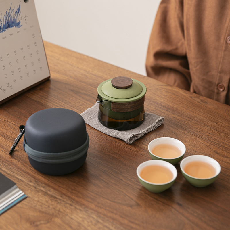 Bộ trà du lịch, cốc khách nhanh, cắm trại ngoài trời, thiết bị uống trà, bộ trà Kung Fu, bán buôn một ấm ba cốc