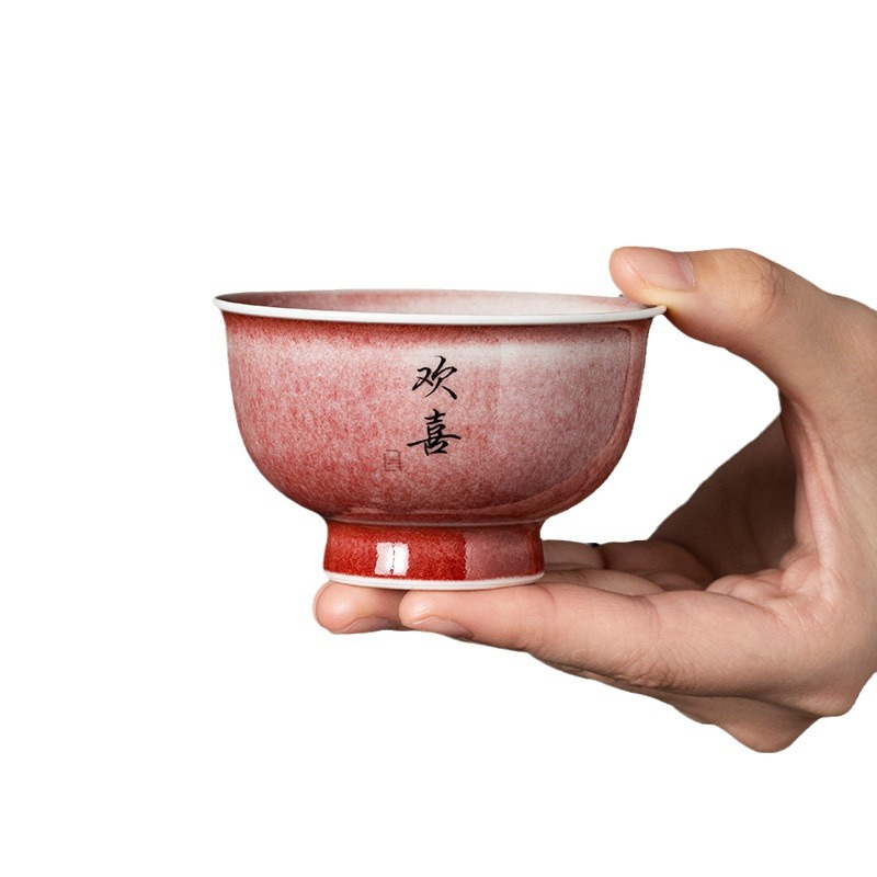 Cốc chủ nhân màu đỏ đậu đũa biến đổi cốc trà Kung Fu chuyên dụng cá nhân cốc trà gốm sứ cao cấp gia dụng cốc trà đơn