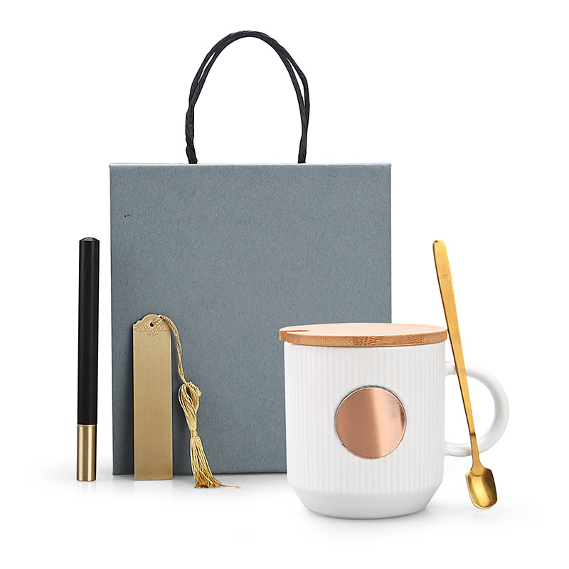 Dehua cốc gốm có nắp nước cốc văn phòng sáng tạo cốc cà phê cốc cà phê con dấu đồng quà tặng cốc bán buôn