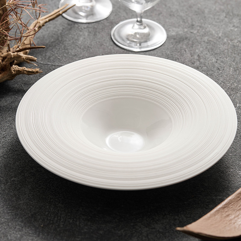 Đĩa canh gốm sứ kéo dây đĩa hình tròn Đĩa gia dụng Bộ đồ ăn khách sạn sang trọng nhẹ nhàng cao cấp Đĩa đồ ăn tây Đĩa bát xô