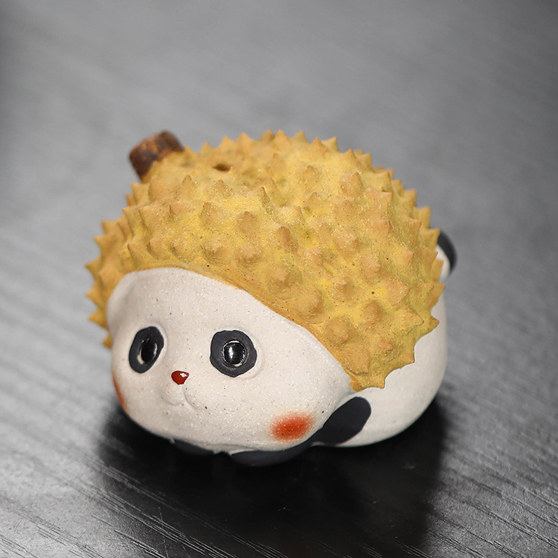 Đồ trang trí gấu trúc sầu riêng thú cưng trà tử sa Nghi Hưng, trà trái cây sáng tạo thủ công, bàn trà đạo dễ thương, bộ trà, có thể nuôi