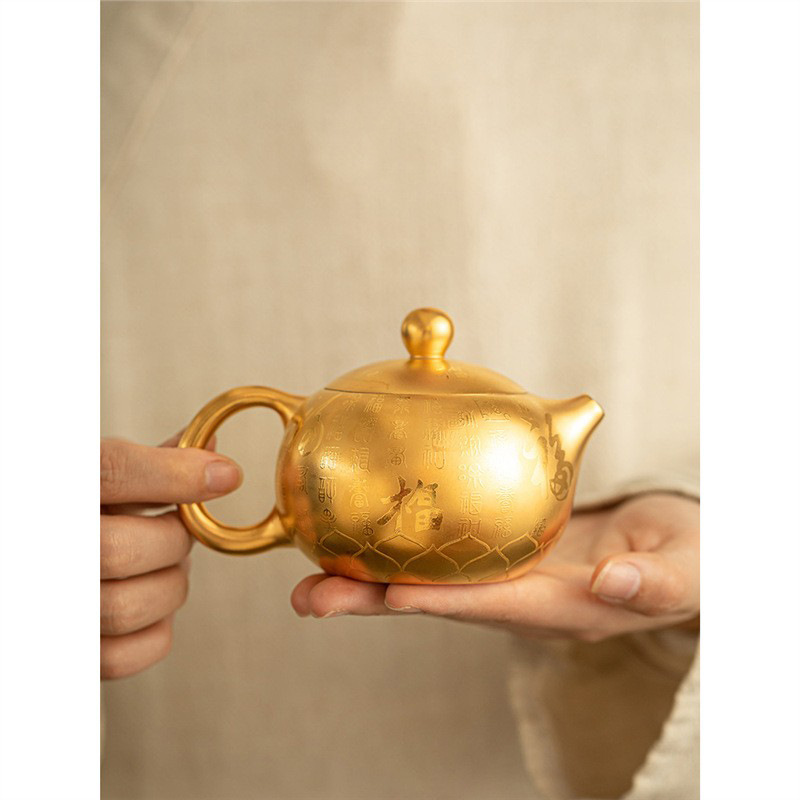 Ấm trà Xi Shi hoa sen mạ vàng ấm trà cao cấp ấm trà vàng dụng cụ pha trà Kung Fu sang trọng nhẹ gia dụng ấm pha trà quà tặng