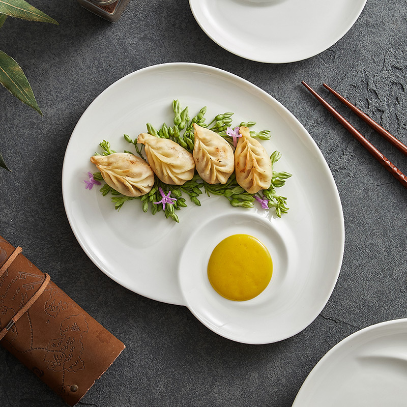 Đĩa lưới xoắn ốc Dehua Yunduo, bánh bao gốm, đĩa sushi, đĩa giấm, nhà hàng khách sạn sáng tạo, khoai tây chiên, đĩa tôm