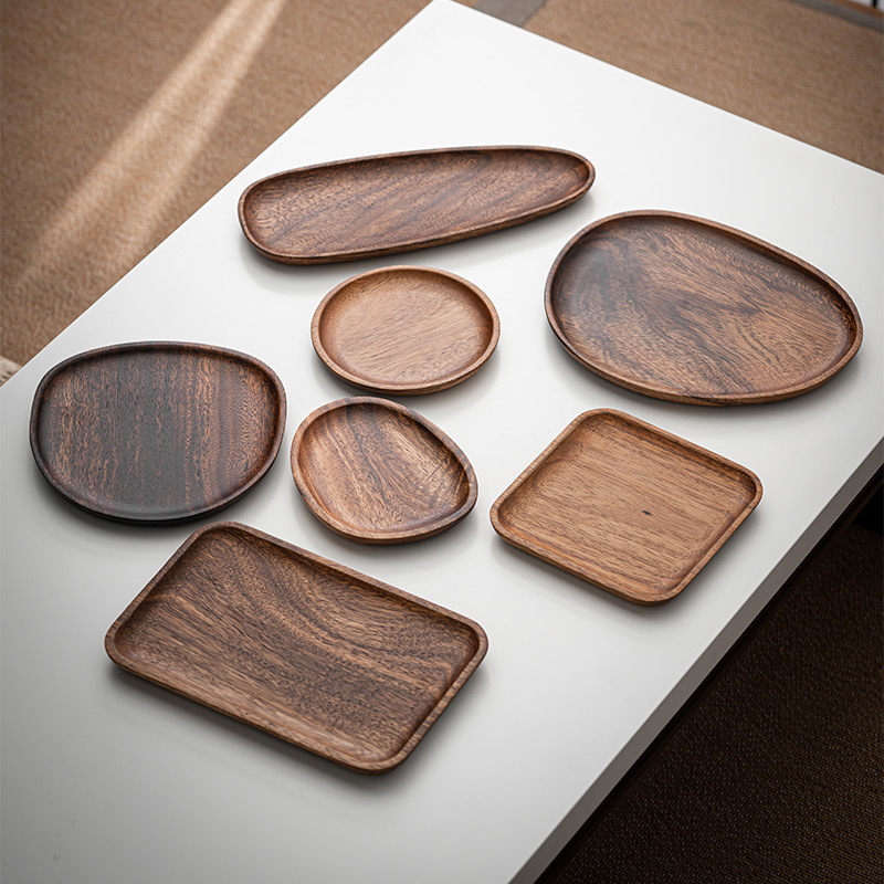 Khay trà Gỗ Óc Chó đen cực chay khay đựng trà loại nhỏ bằng gỗ nguyên bản hình chữ nhật kiểu Nhật gia dụng