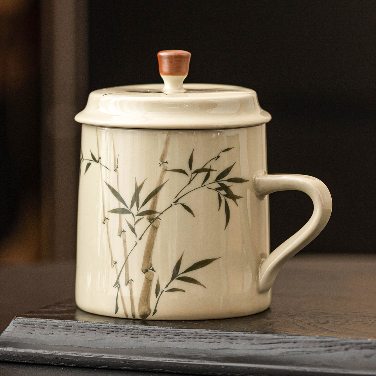 Ly sứ uống trà, cốc nước văn phòng hình măng tây xanh ngọc vẽ tay, cốc uống nước gia dụng dung tích lớn