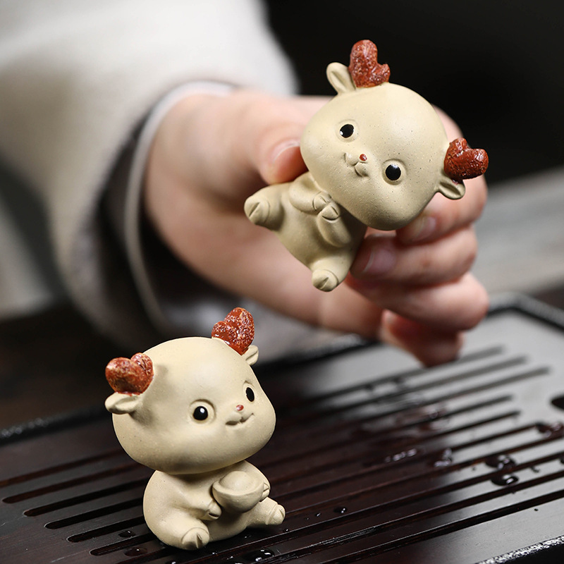 Đồ trang trí thú cưng trà cát tím, trà Hươu Sika, bàn trà hươu con, bàn trà, Bộ trà Kung Fu, phần tóc, bùn có thể được nâng lên