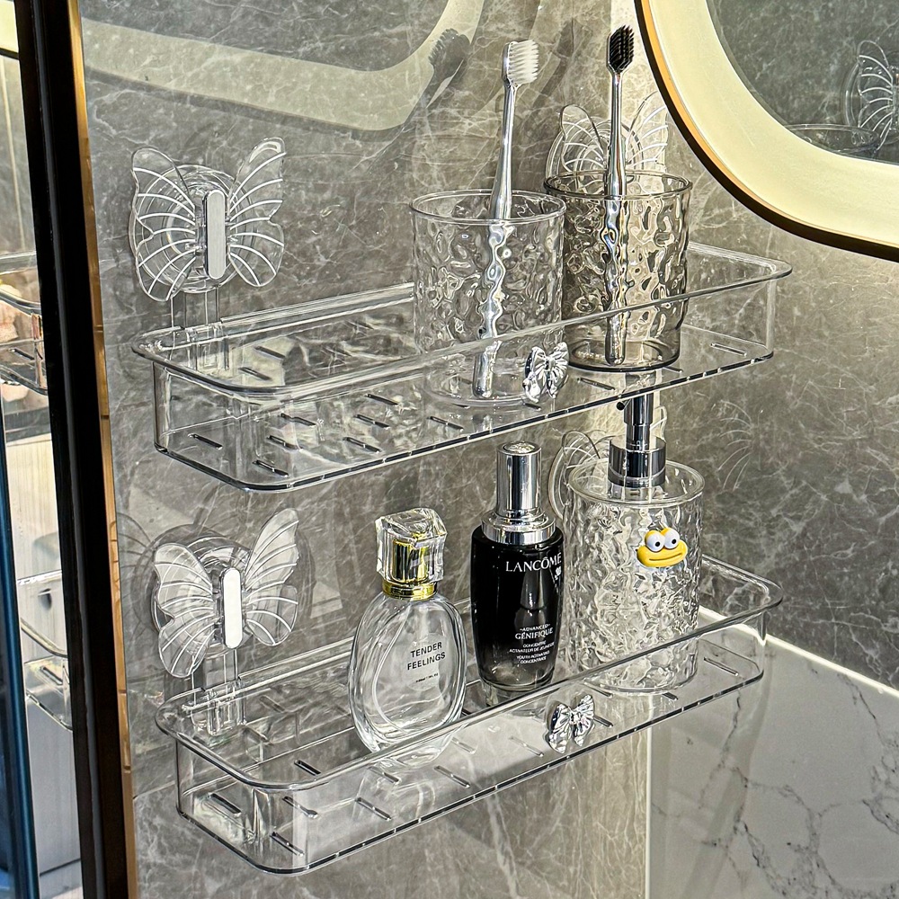 Kệ để cốc hút bướm, giá để đồ vệ sinh rửa tay trong phòng tắm, giá để đồ nhà vệ sinh treo tường không đục lỗ
