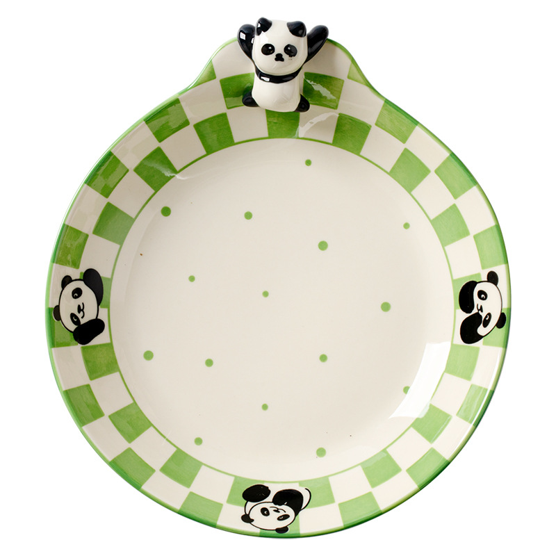 Bộ bát đĩa gốm sứ gấu trúc bộ đồ ăn gia dụng tráng men màu cao cấp đáng yêu tân gia bát đĩa đĩa đũa đĩa ăn