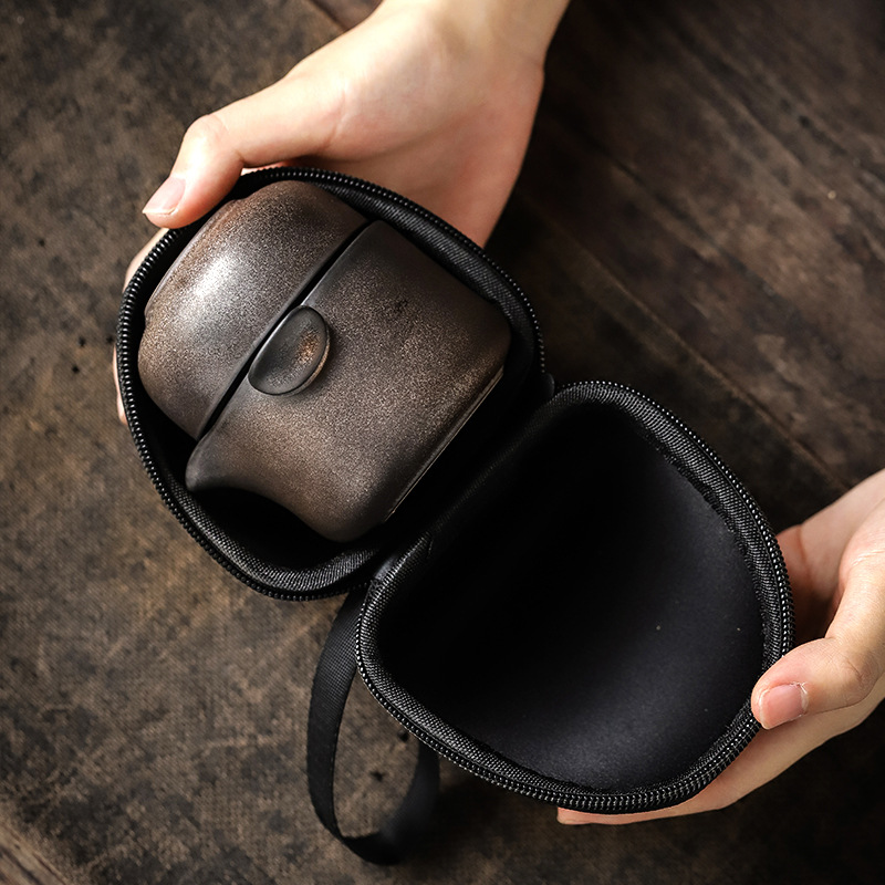 Bộ ấm trà Kung Fu di động xách tay di động mạ vàng gốm sứ