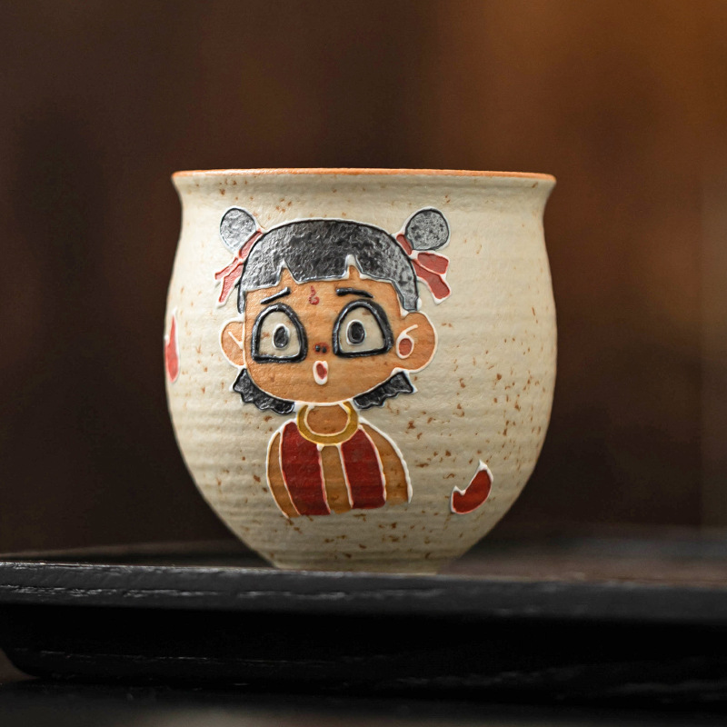 Cốc trà đen đá lửa trắng xanh cực chất, cốc chủ nhân, cốc Nezha Danyin sáng tạo gia dụng, cốc trà cao cấp quốc triều, quà tặng